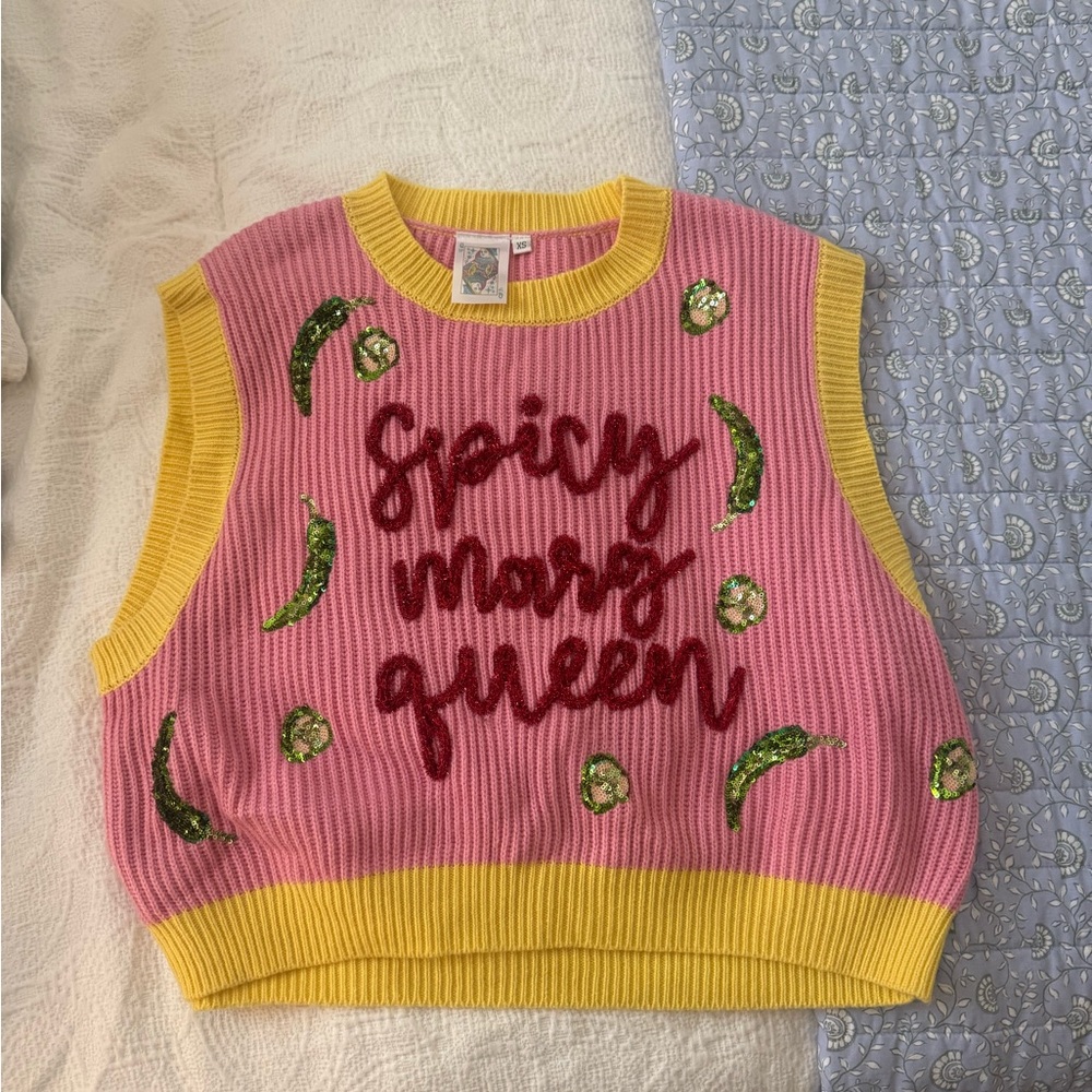 QUEEN OF SPARKLES Spicy Marg Queen Pink & Yellow Knit Sweater Vest